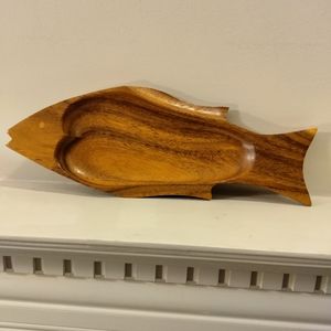 Vintage MCM Monkey pod fish trinket tray